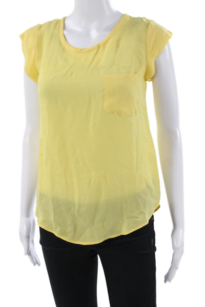 Joie Womens Basic Silk Scoop Neck Short Sleeve Blouse Yellow Size 2XS
