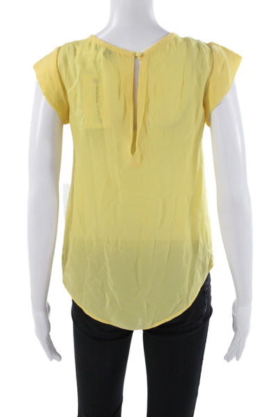 Joie Womens Basic Silk Scoop Neck Short Sleeve Blouse Yellow Size 2XS
