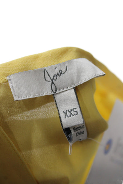 Joie Womens Basic Silk Scoop Neck Short Sleeve Blouse Yellow Size 2XS