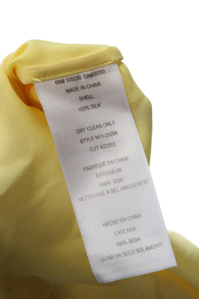 Joie Womens Basic Silk Scoop Neck Short Sleeve Blouse Yellow Size 2XS