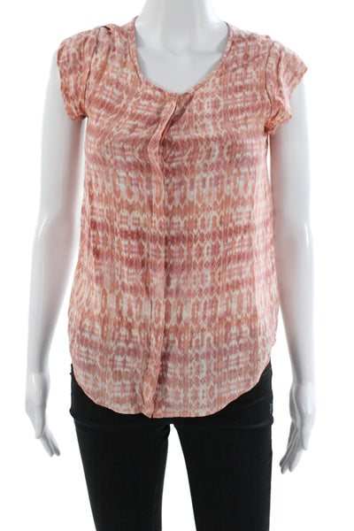 Joie Women Silk Scoop Neck Geometric Pink Short Sleeve Blouse Size 2XS