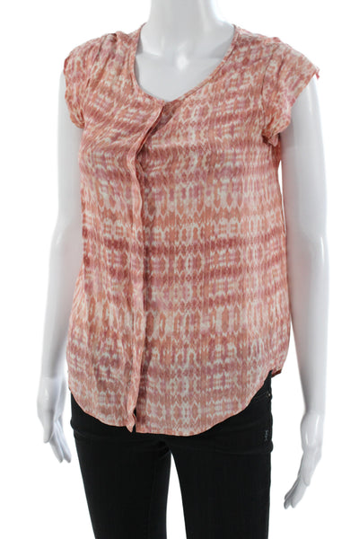 Joie Women Silk Scoop Neck Geometric Pink Short Sleeve Blouse Size 2XS
