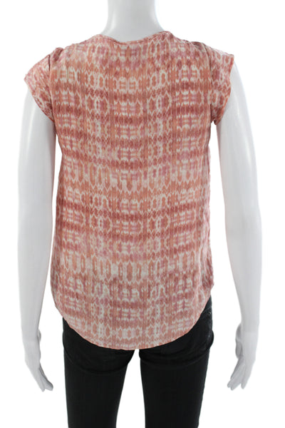 Joie Women Silk Scoop Neck Geometric Pink Short Sleeve Blouse Size 2XS