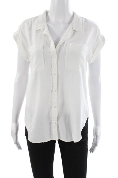 Bella Dahl Womens Short Sleeve Collared Button Up Top White Lyocell Size XS