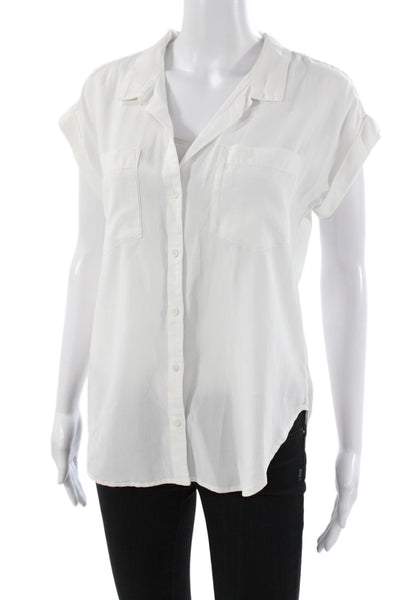 Bella Dahl Womens Short Sleeve Collared Button Up Top White Lyocell Size XS