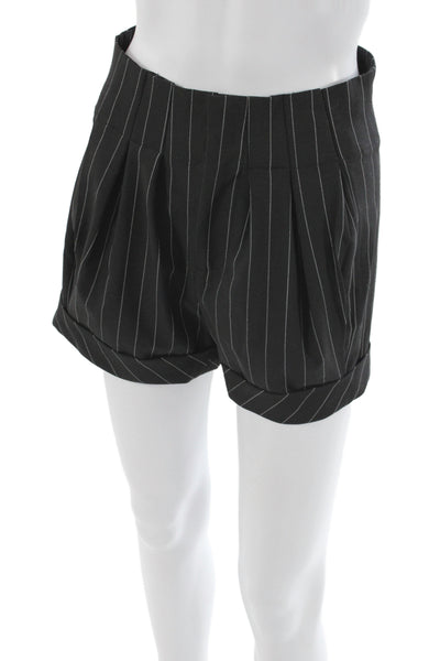Alice + Olivia Womens Paperbag Pinstripe Black Shorts Zip Size 0