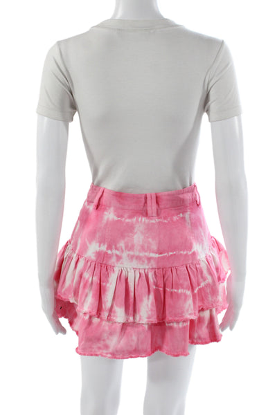 Love Shack Fancy Womens Boho Mini Skirt Pink Multicolor Cotton Button Size 2