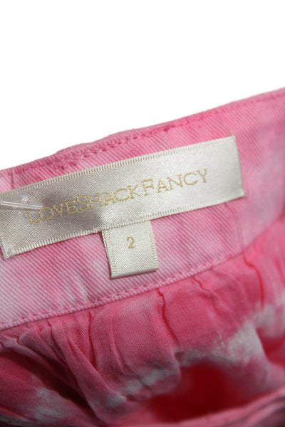 Love Shack Fancy Womens Boho Mini Skirt Pink Multicolor Cotton Button Size 2