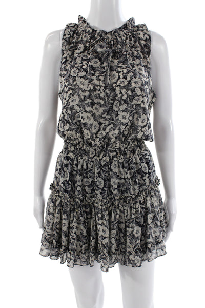 Misa Womens Mini Floral High Neck Sleeveless Black Viscose Dress Size XS
