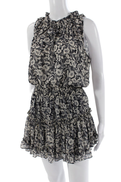 Misa Womens Mini Floral High Neck Sleeveless Black Viscose Dress Size XS