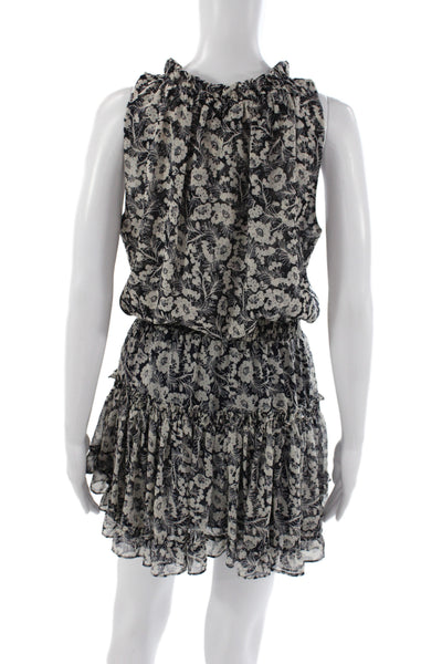 Misa Womens Mini Floral High Neck Sleeveless Black Viscose Dress Size XS