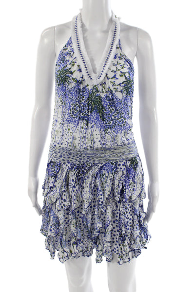 Poupette St. Barth Women Blue Polka Dot Halter Mini Dress Viscose Size S