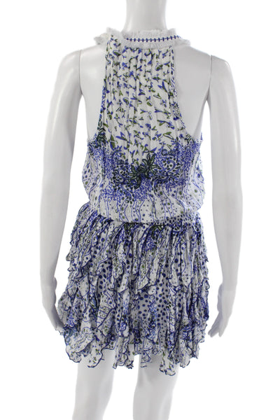 Poupette St. Barth Women Blue Polka Dot Halter Mini Dress Viscose Size S
