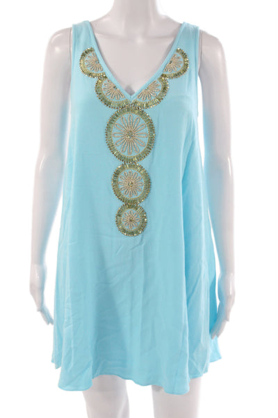 Lilly Pulitzer Women Blue Sleeveless V-Neck Shift Dress Rayon Size S
