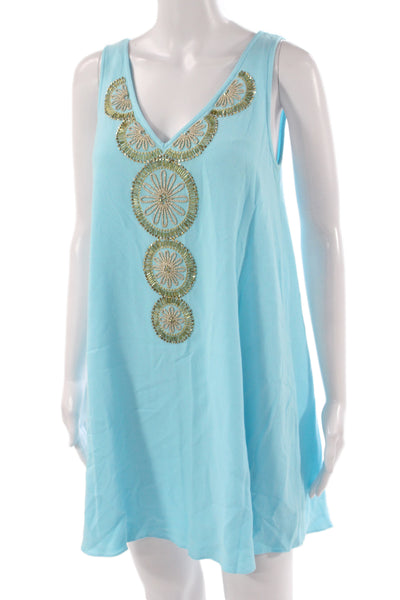 Lilly Pulitzer Women Blue Sleeveless V-Neck Shift Dress Rayon Size S