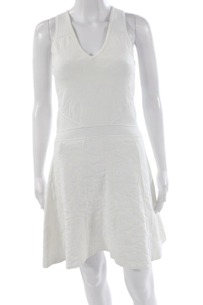 Parker Womens Fit & Flare Dress White V-Neck Sleeveless Rayon Blend Size L
