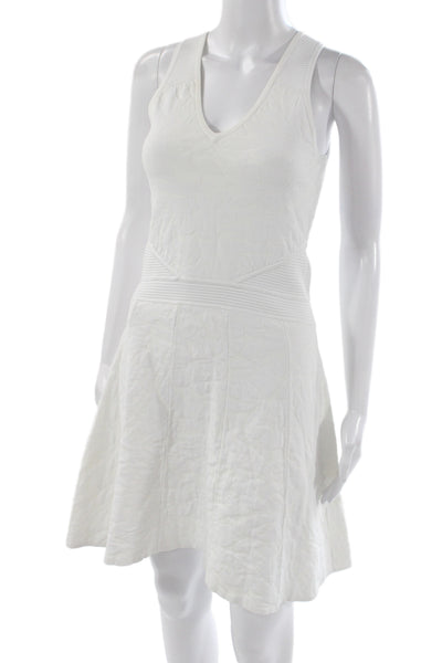 Parker Womens Fit & Flare Dress White V-Neck Sleeveless Rayon Blend Size L