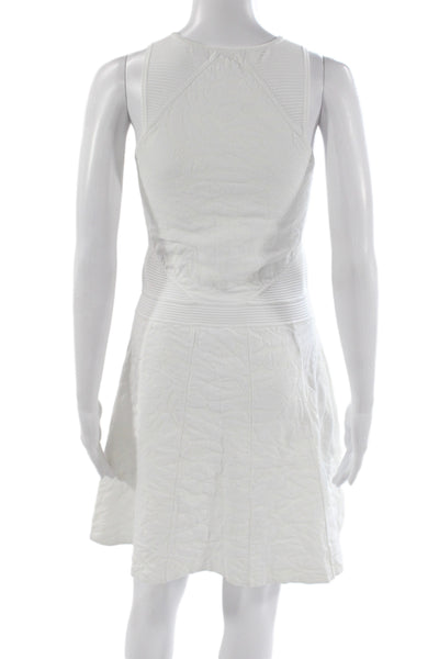 Parker Womens Fit & Flare Dress White V-Neck Sleeveless Rayon Blend Size L