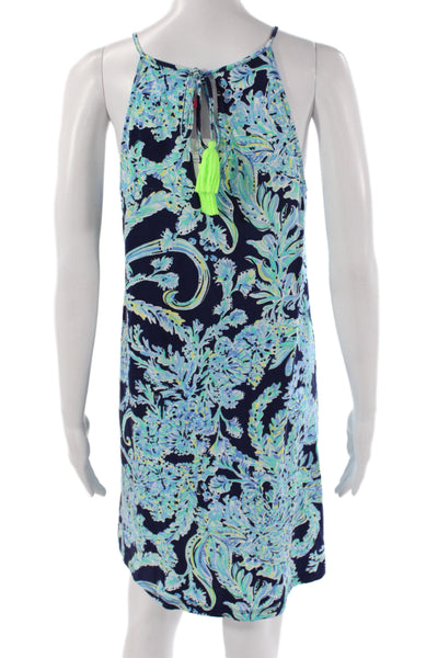 Lilly Pulitzer Women Shift Dress Blue Floral Halter Sleeveless Short Size S