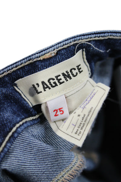 L'Agence Women Bootcut Jeans Blue Cotton Mid Rise Button 33 Inseam Size 25