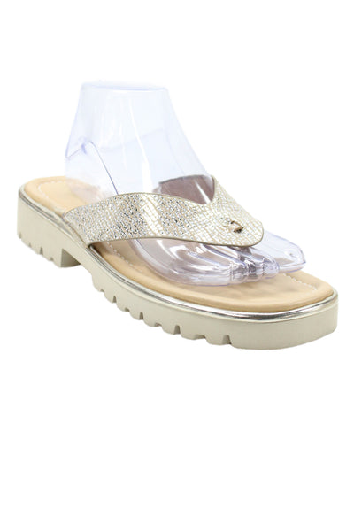 Donald J Pliner Womens Metallic Leather Thongs Silver Size 8.5