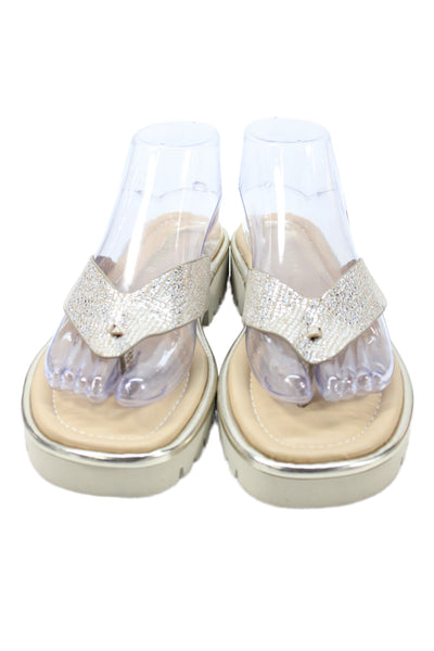 Donald J Pliner Womens Metallic Leather Thongs Silver Size 8.5