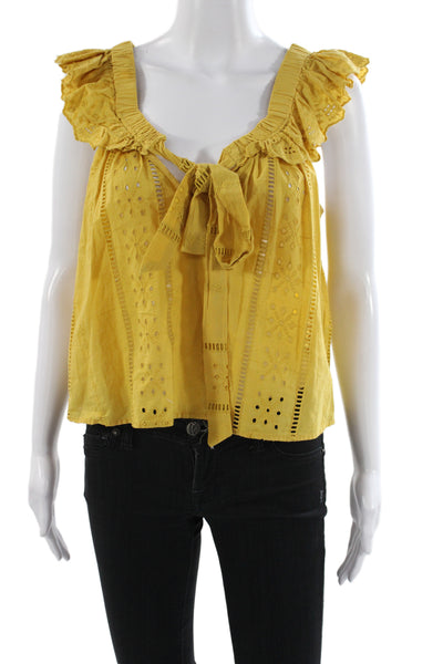 Zara Womens Camisole Yellow Cotton Square Neck Tie Sleeveless Boho Size M