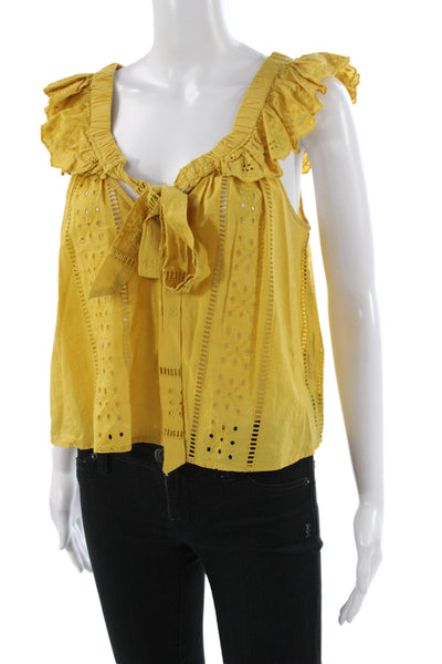 Zara Womens Camisole Yellow Cotton Square Neck Tie Sleeveless Boho Size M