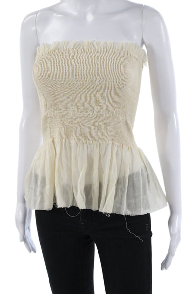 Indah Womens Basic Ivory Off Shoulder Sleeveless Cotton Blouse Size L