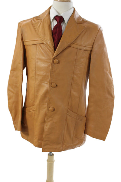 Fantasia Mens Leather Jacket Brown Button Solid Size 44