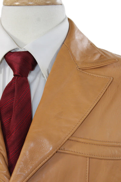 Fantasia Mens Leather Jacket Brown Button Solid Size 44