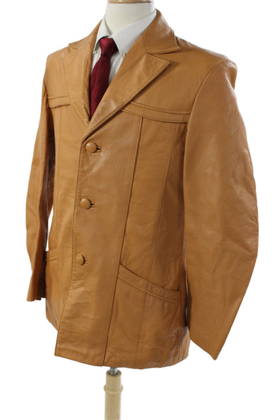 Fantasia Mens Leather Jacket Brown Button Solid Size 44