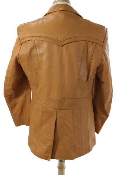 Fantasia Mens Leather Jacket Brown Button Solid Size 44