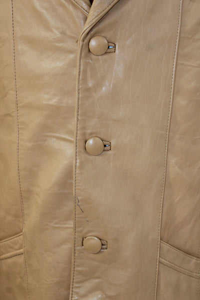 Fantasia Mens Leather Jacket Brown Button Solid Size 44