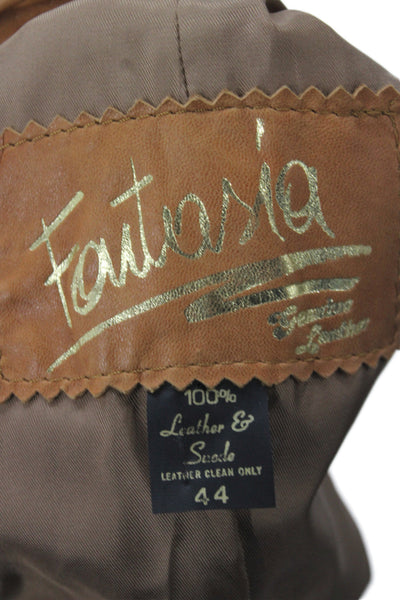 Fantasia Mens Leather Jacket Brown Button Solid Size 44