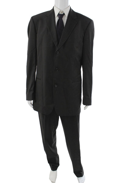 Hugo Boss Mens 2 Piece Black Striped Virgin Wool Business Suit Size 44