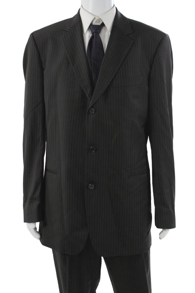Hugo Boss Mens 2 Piece Black Striped Virgin Wool Business Suit Size 44