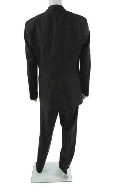 Hugo Boss Mens 2 Piece Black Striped Virgin Wool Business Suit Size 44