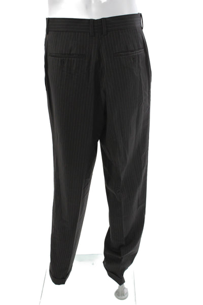 Hugo Boss Mens 2 Piece Black Striped Virgin Wool Business Suit Size 44