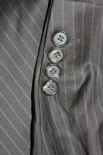Hugo Boss Mens 2 Piece Black Striped Virgin Wool Business Suit Size 44