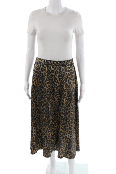 Zara Women Black Animal Print Pleated Long Skirt Pull On Polyester Size M