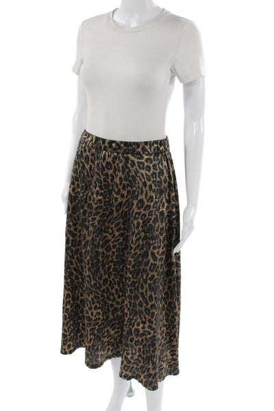 Zara Women Black Animal Print Pleated Long Skirt Pull On Polyester Size M