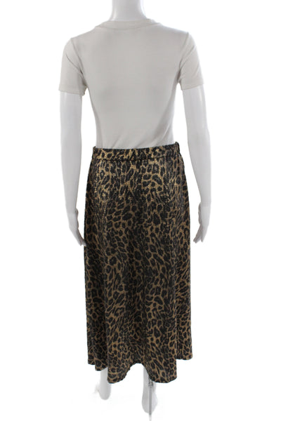 Zara Women Black Animal Print Pleated Long Skirt Pull On Polyester Size M