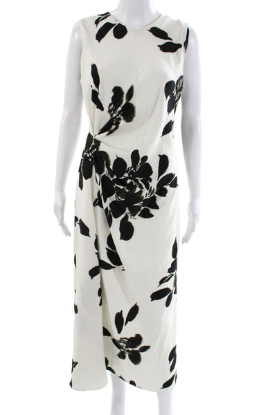 Zara Women Sheath Dress White Floral Sleeveless Round Neck Long Size M