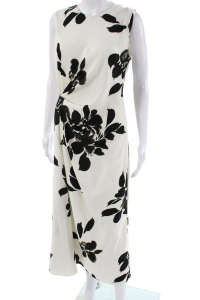 Zara Women Sheath Dress White Floral Sleeveless Round Neck Long Size M