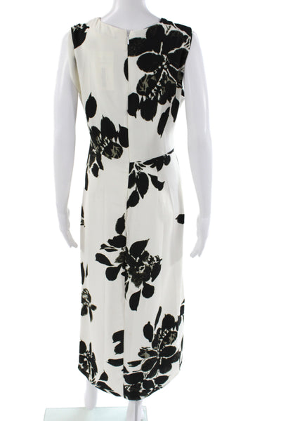 Zara Women Sheath Dress White Floral Sleeveless Round Neck Long Size M