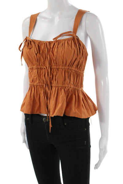Ulla Johnson Women Orange Sleeveless Camisole Square Neck Cotton Tie Size S