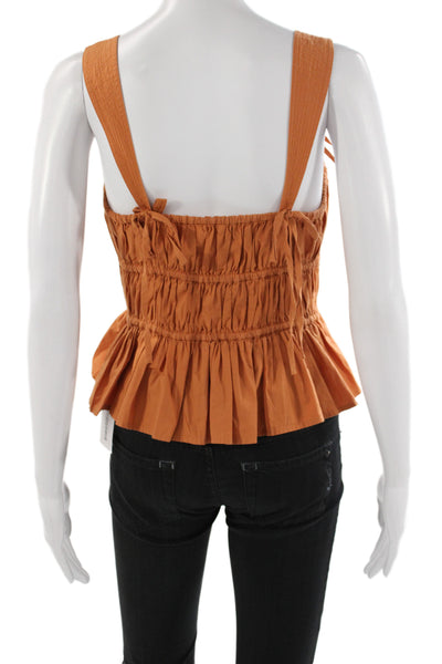 Ulla Johnson Women Orange Sleeveless Camisole Square Neck Cotton Tie Size S