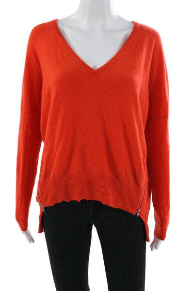 Autumn Cashmere Women Pullover 100% Cashmere V-Neck Orange Long Sleeve Size M