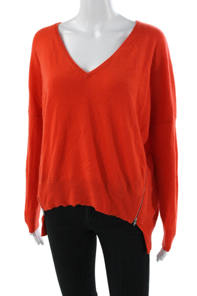 Autumn Cashmere Women Pullover 100% Cashmere V-Neck Orange Long Sleeve Size M